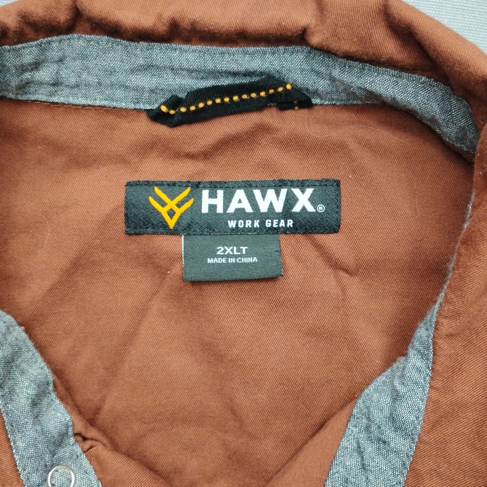 Hawx Work Gear Mens 2XLT Brown Western Pearl Snap Long Sleeve Work Shirt Canvas - Picture 3 of 11